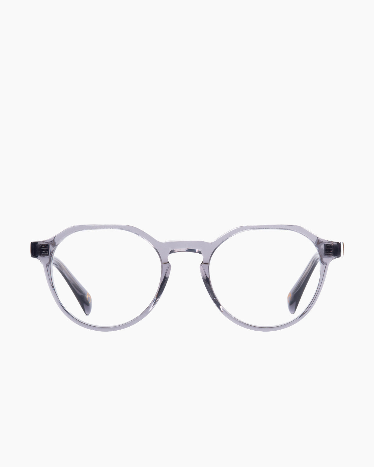grey plastic round eyeglasses by Spectacleeyeworks model Amir, front view, lunettes de vue rond couleur Gris
