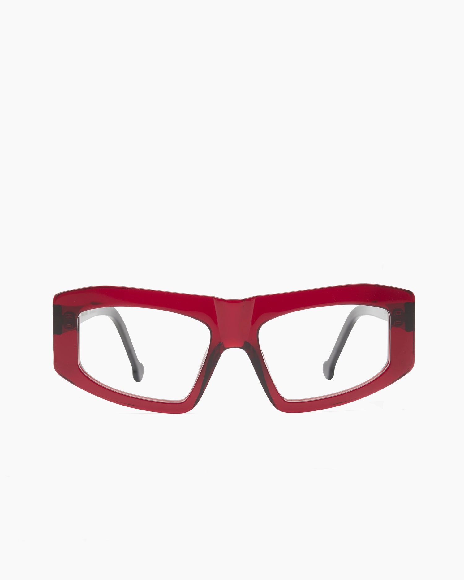 red plastic rectangle eyeglasses by Marie-Sophie Dion model Marquis, front view, lunettes de vue bourgogne rectangle