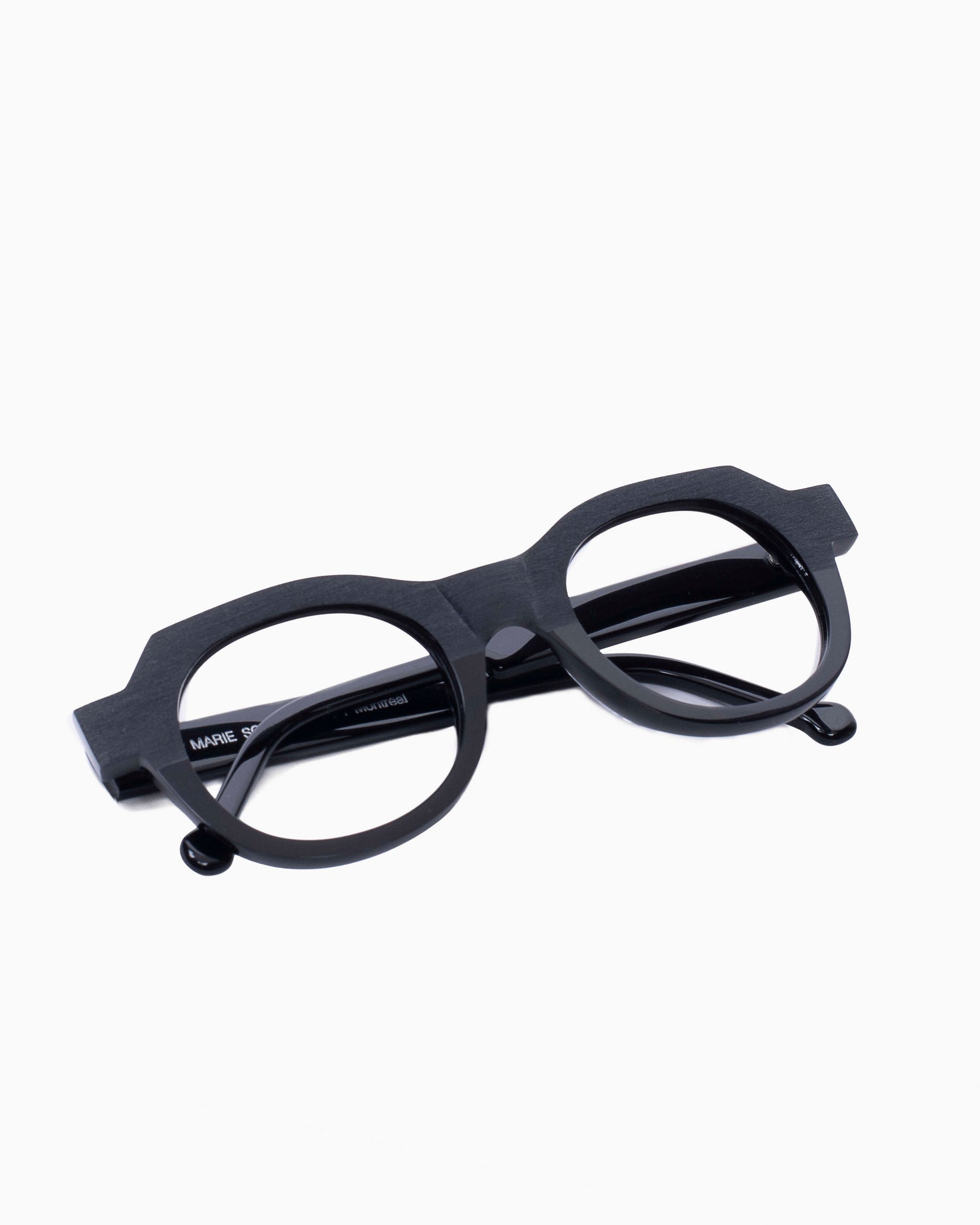 black plastic round eyeglasses by Marie-Sophie Dion model Becker, front view, lunettes de vue Noir rond