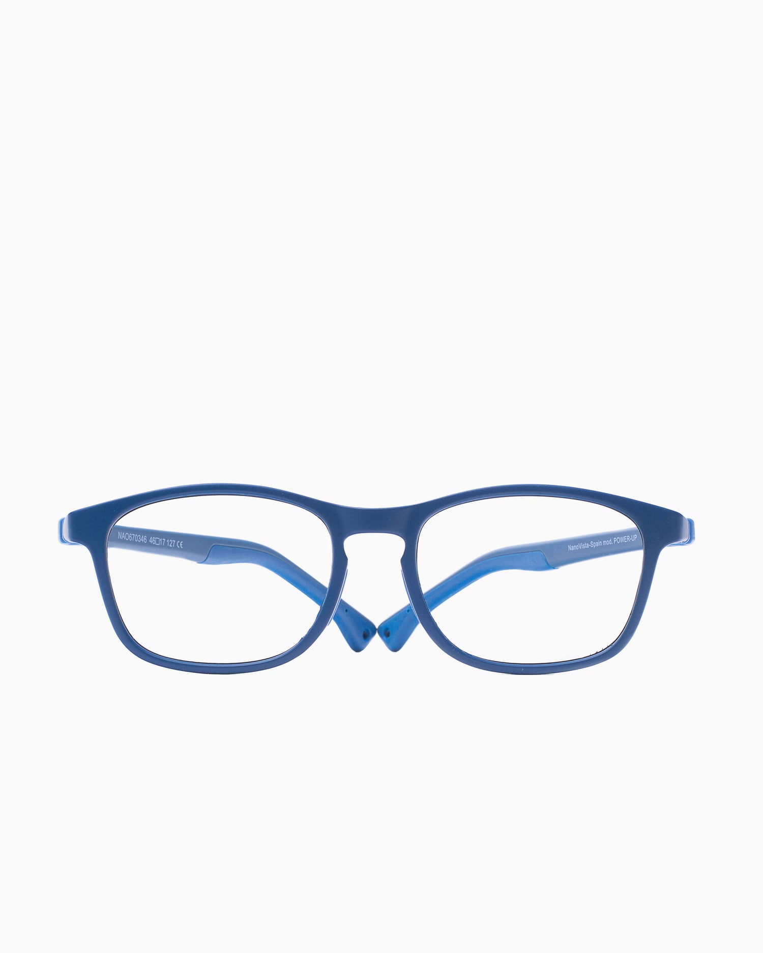 blue plastic rectangle eyeglasses by Nanovista Kids model POWERUP, front view, lunettes de vue rectangle couleur Bleu