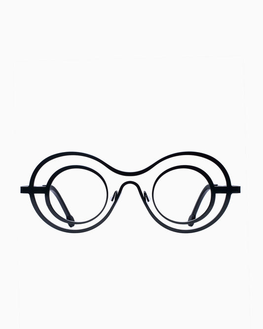 green metal round eyeglasses by Theo model Talk, front view, lunettes de vue rond couleur Vert