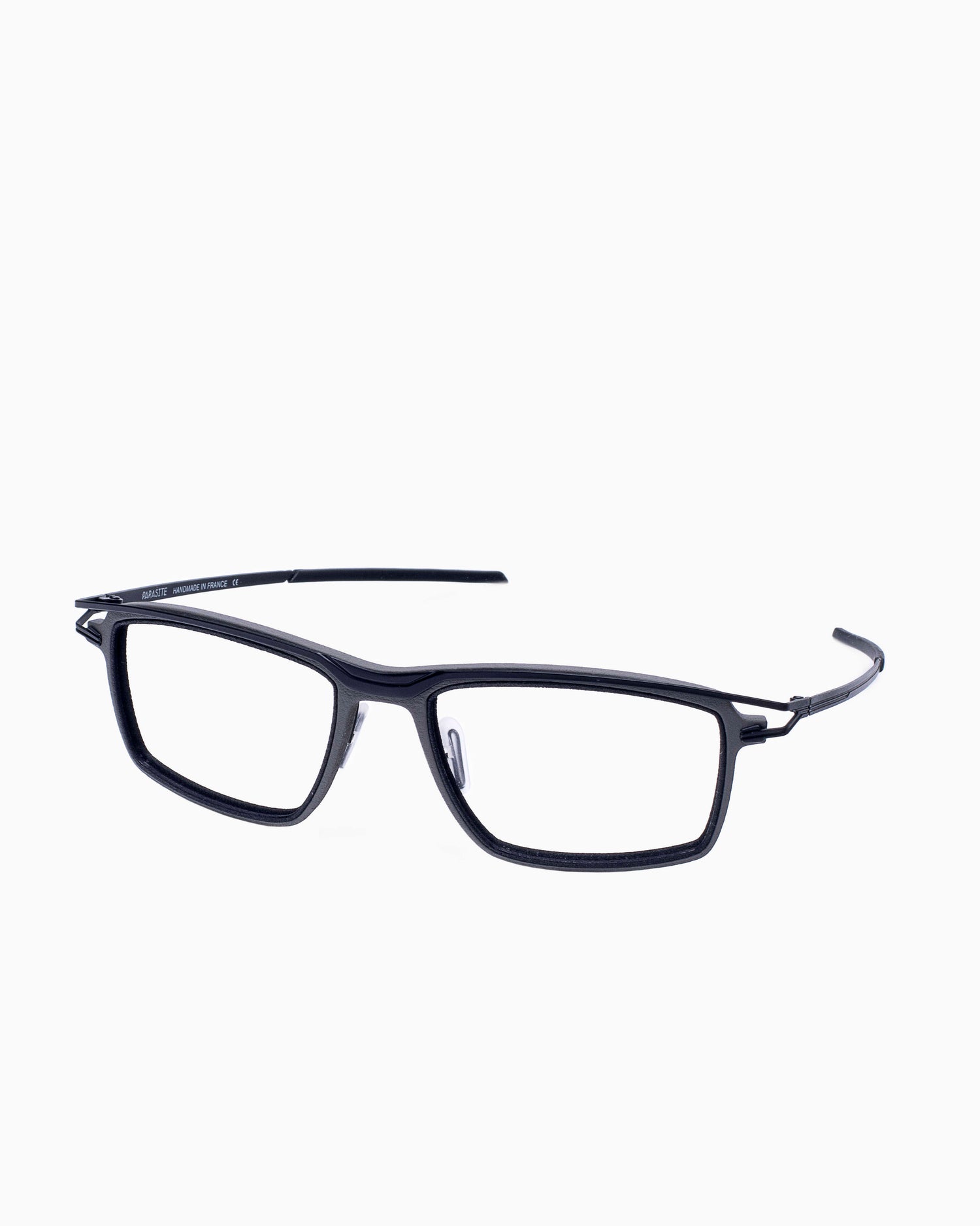black metal rectangle eyeglasses by Parasite model Data1, front view, lunettes de vue rectangle couleur Noir