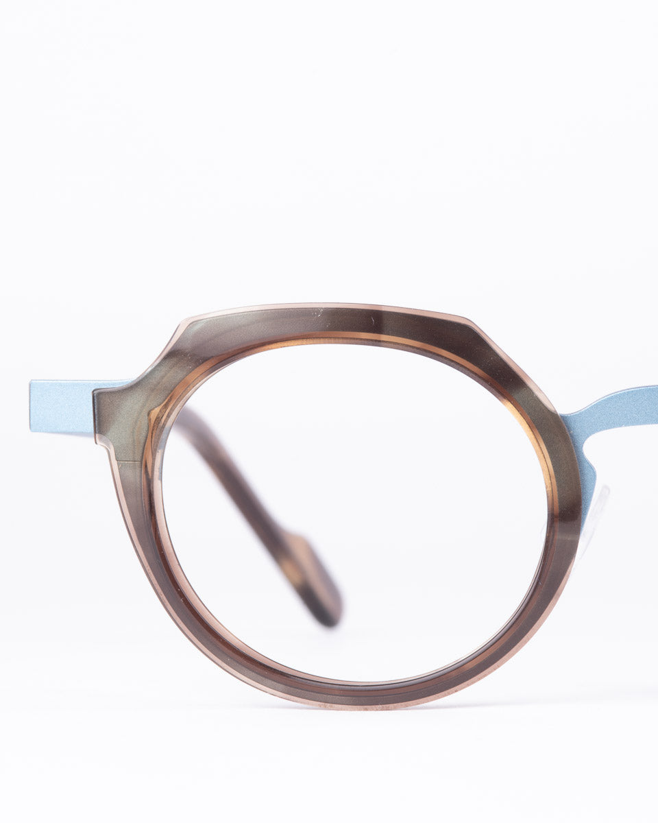 tortoise metal round eyeglasses by Anne et Valentin model france, front view, lunettes de vue rond couleur Écaille de tortue