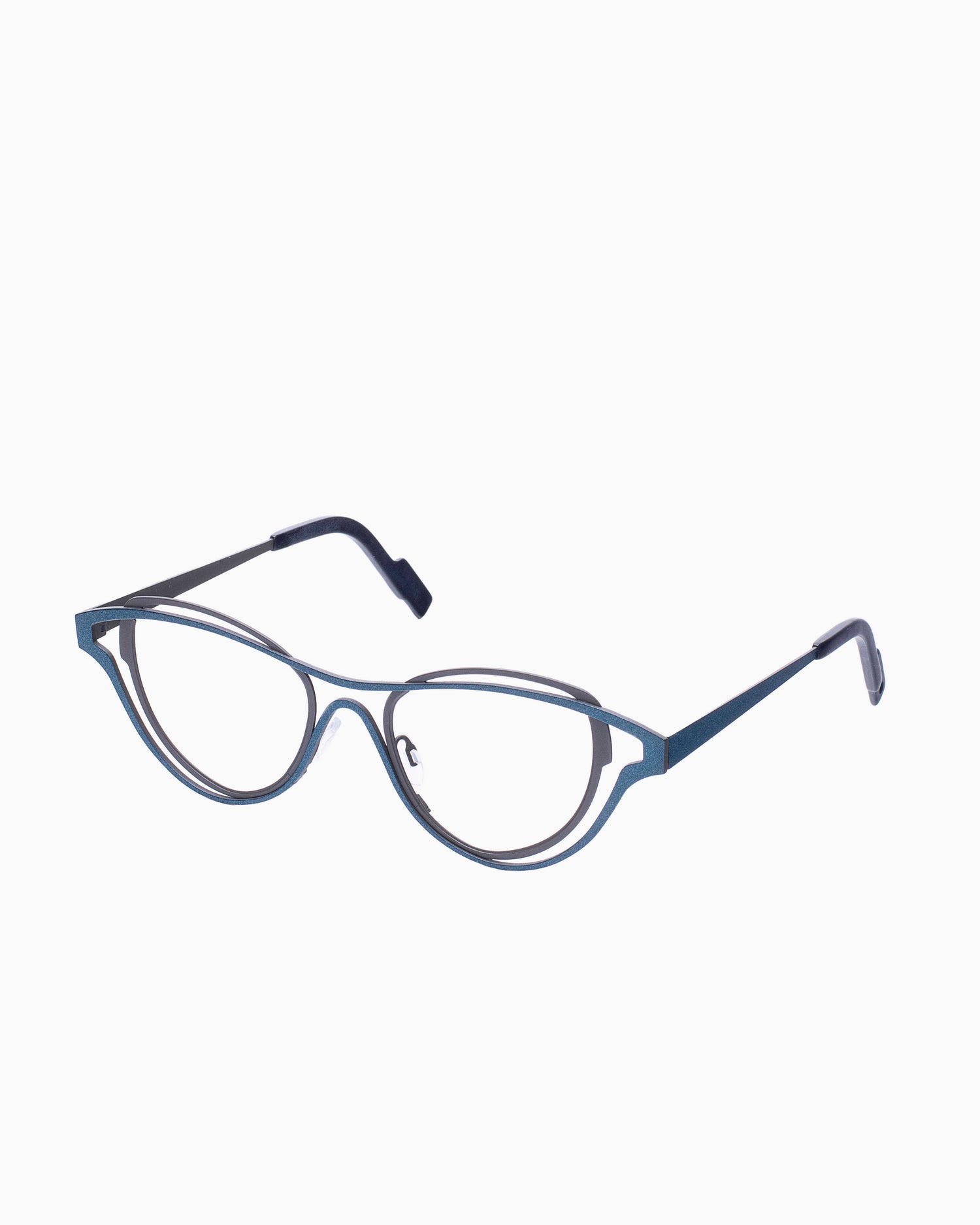 grey metal cat eyeglasses by Theo model Draft, front view, lunettes de vue Gris 