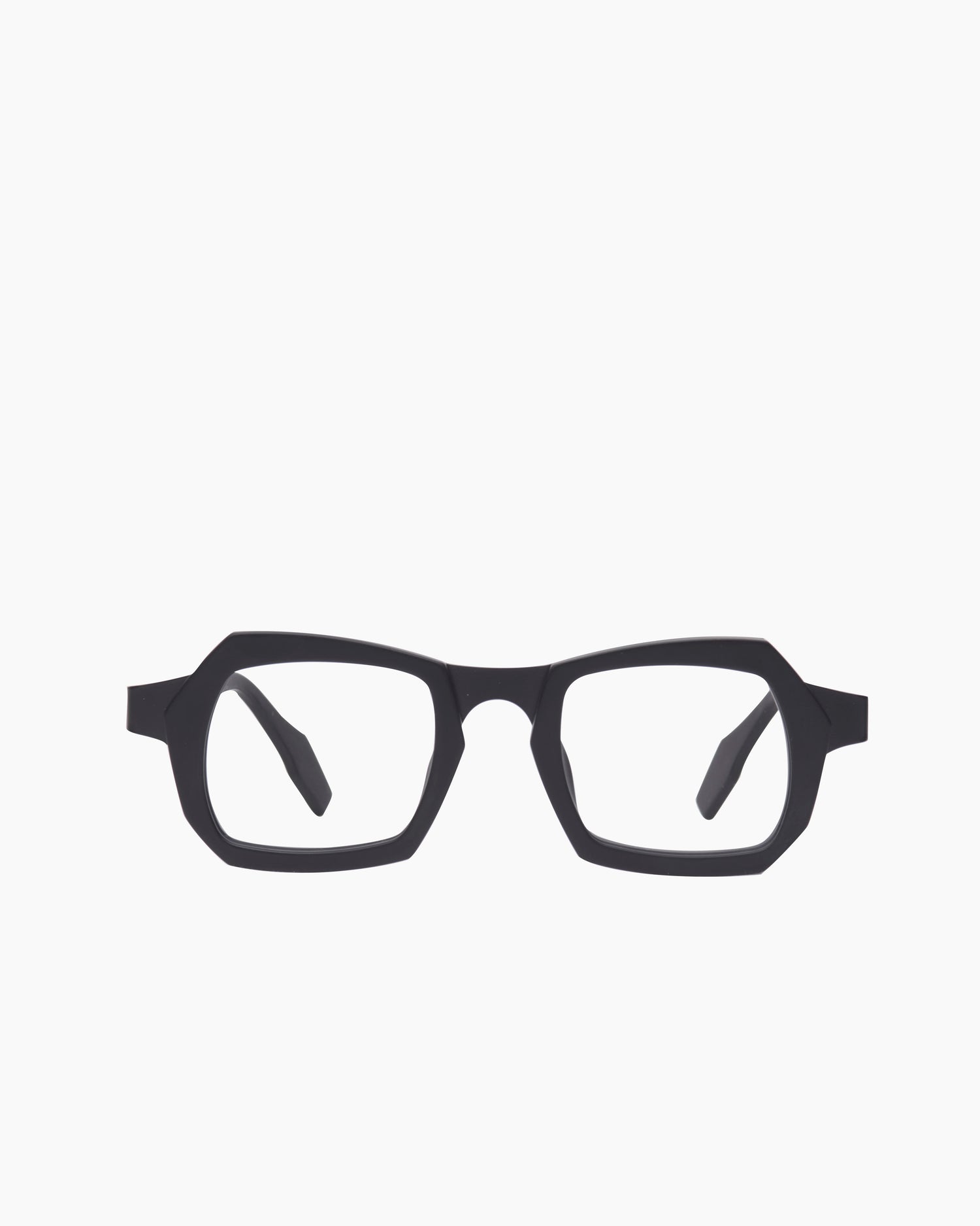 black plastic rectangle eyeglasses by Theo model Santorini, front view, lunettes de vue rectangle couleur Noir