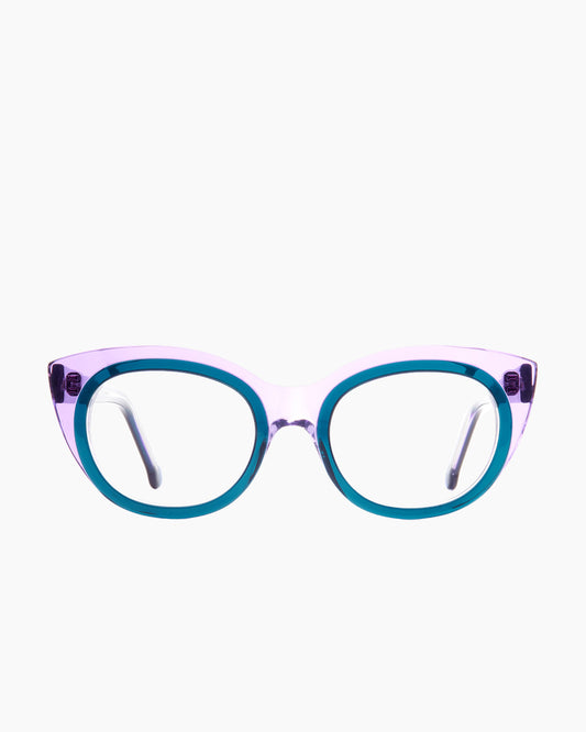 blue plastic round eyeglasses by Marie-Sophie Dion model Blais, front view, lunettes de vue rond couleur Bleu
