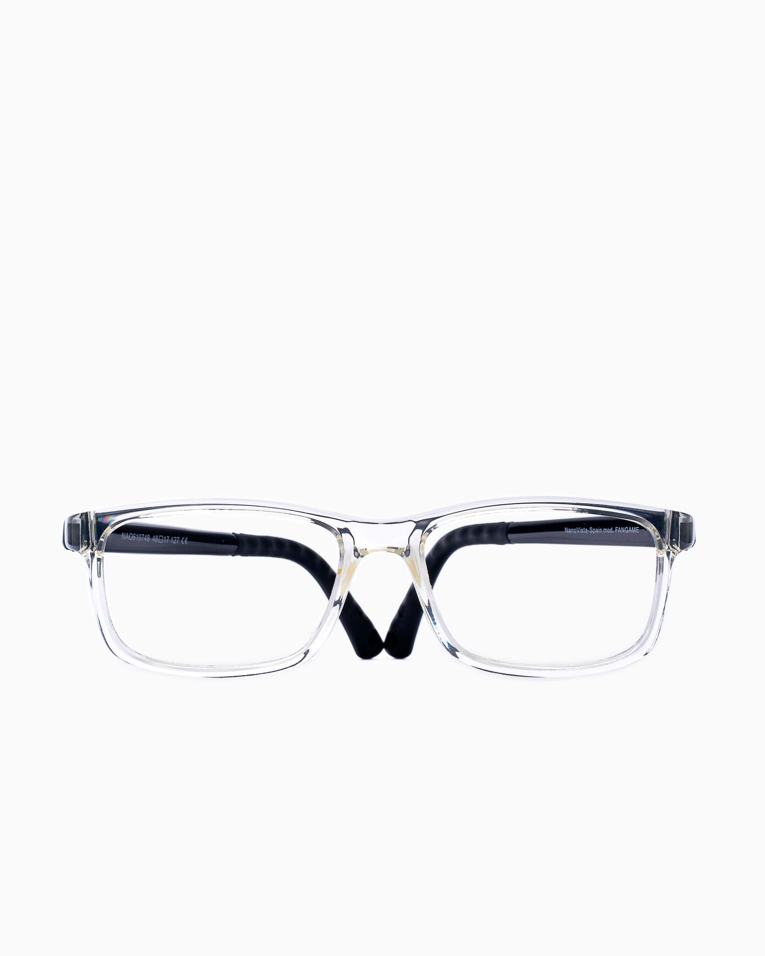 crystal plastic rectangle eyeglasses by Nanovista Kids model FANGAME, front view, lunettes de vue Cristal rectangle