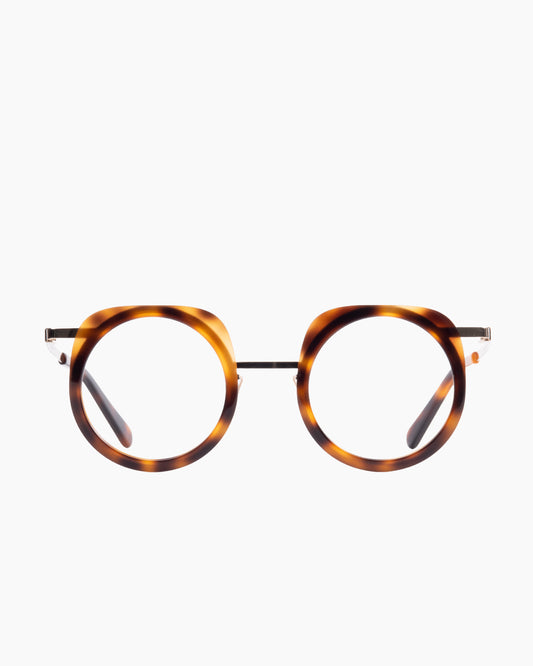 tortoise metal round eyeglasses by Gamine model HublotSödermalm, front view, lunettes de vue rond couleur Écaille de tortue