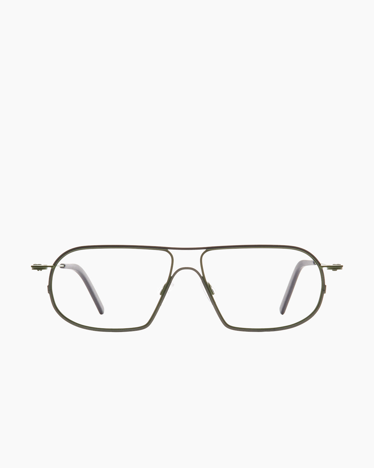 green metal aviator eyeglasses by Theo model Isogon, front view, lunettes de vue aviateur couleur vert