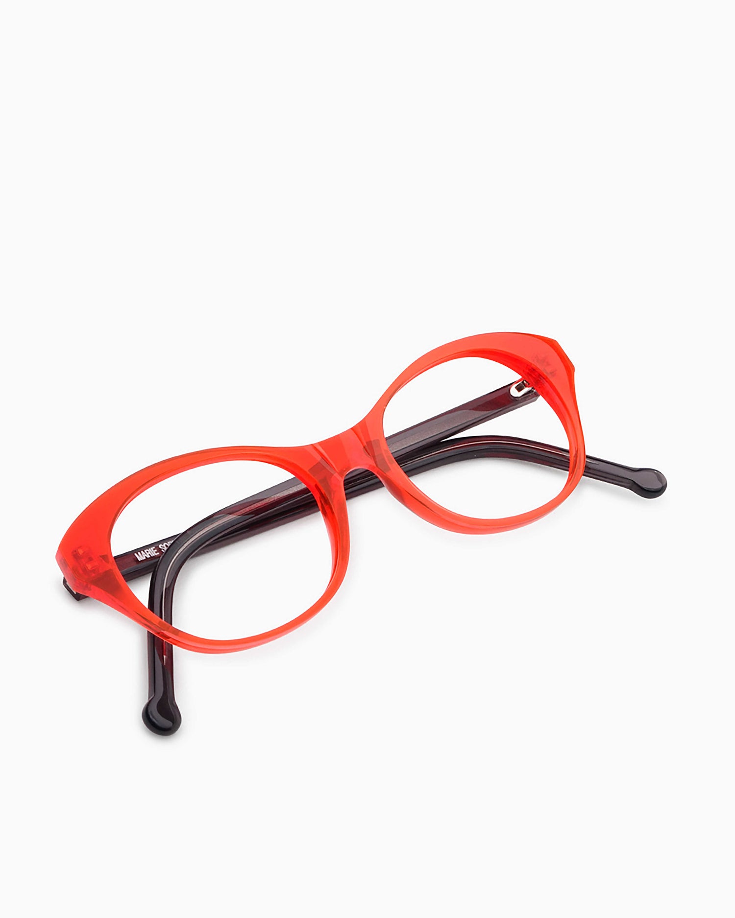 orange plastic butterfly eyeglasses by Marie-Sophie Dion model Friede3.0, front view, lunettes de vue papillon couleur Orange