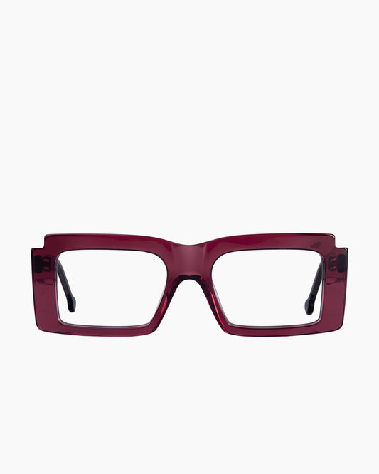 purple plastic rectangle eyeglasses by Marie-Sophie Dion model Léveillé, front view, lunettes de vue rectangle couleur violet
