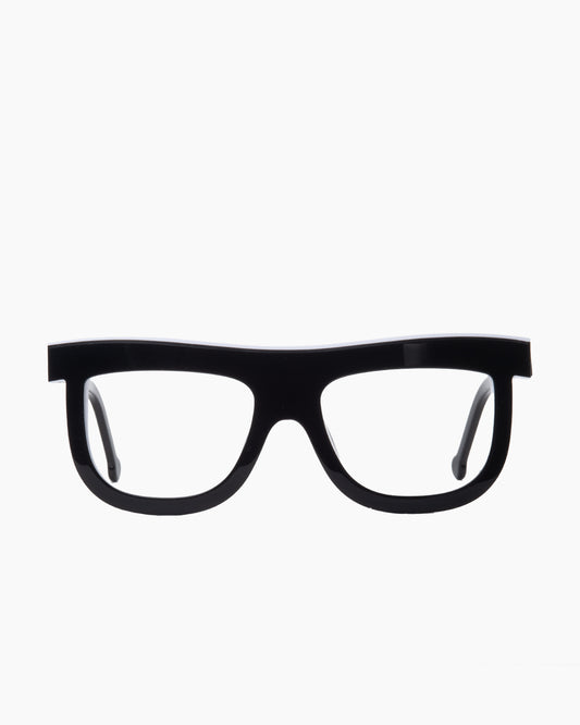 black plastic aviator eyeglasses by Marie-Sophie Dion model Bessette, front view, lunettes de vue aviateur couleur noir