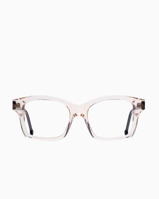 pink, beige plastic rectangle eyeglasses by Marie-Sophie Dion model Giguere, front view, lunettes de vue rectangle couleur rose, beige