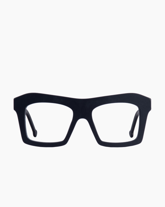 black plastic rectangle eyeglasses by Marie-Sophie Dion model Holland, front view, lunettes de vue rectangle couleur Noir