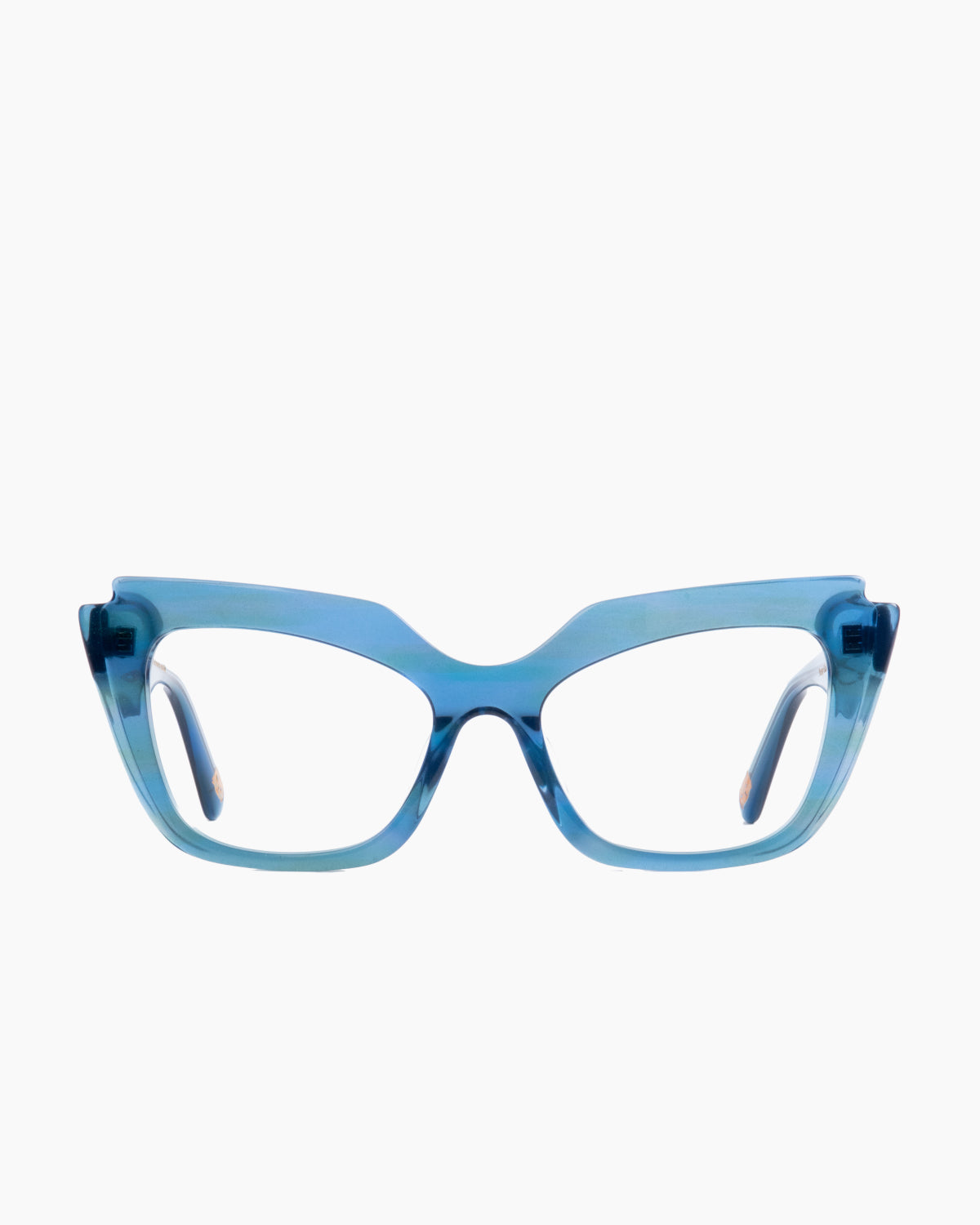 blue plastic cat eyeglasses by Spectacleeyeworks model parisa, front view, lunettes de vue Bleu chat