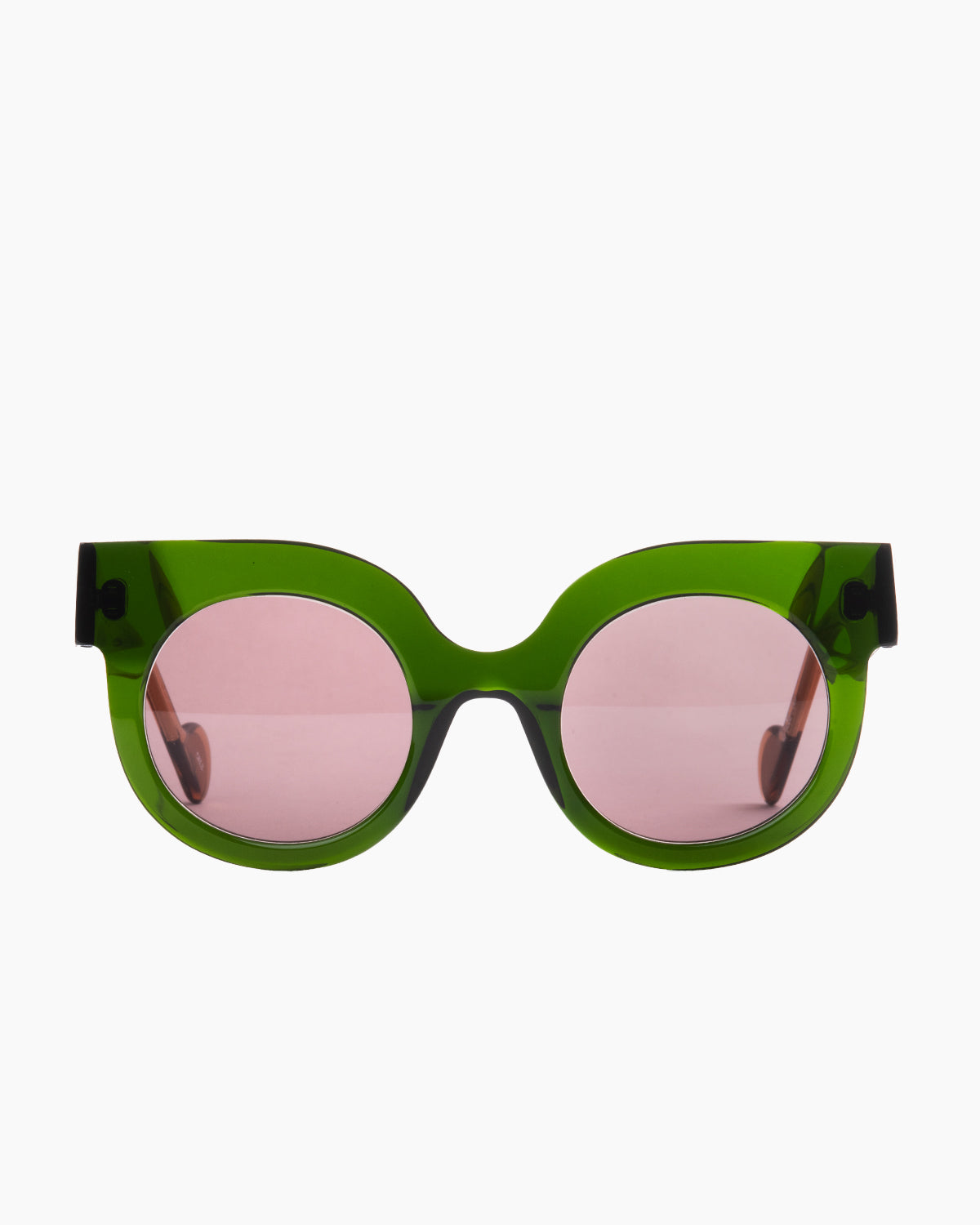 green plastic round  sunglassesby Anne et Valentin model saskia, front view, lunettes de vue rond couleur vert