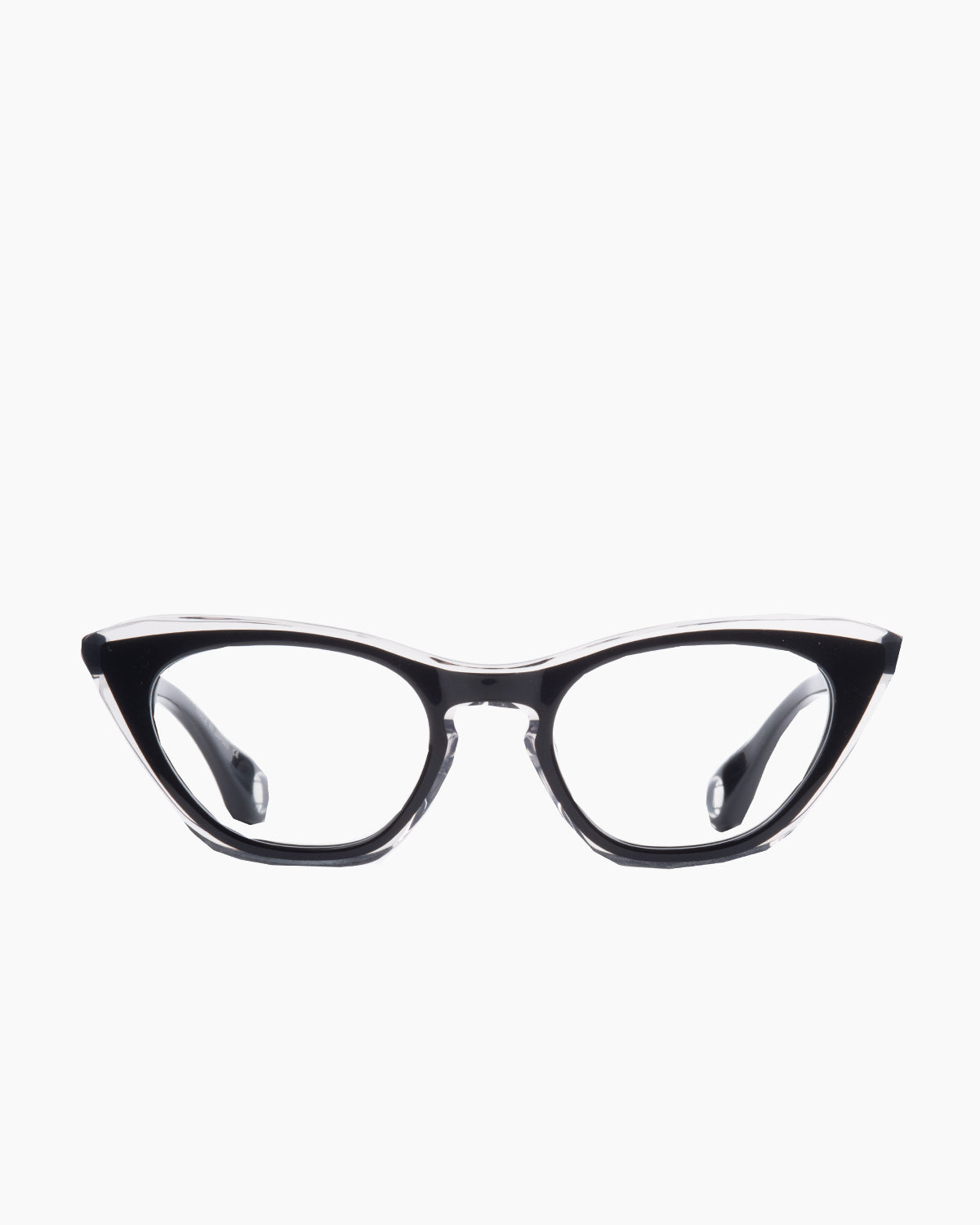 black plastic cat eyeglasses by Blake Kuwahara model Frey, front view, lunettes de vue Noir chat