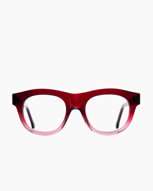 burgundy plastic oval by Marie-Sophie Dion model Caine, front view, lunettes de vue ovale couleur bourgogne