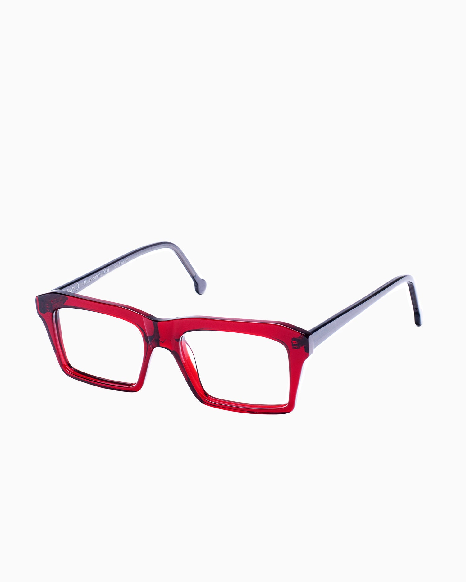 red plastic rectangle eyeglasses by Marie-Sophie Dion model Kirk, front view, lunettes de vue rectangle couleur bourgogne