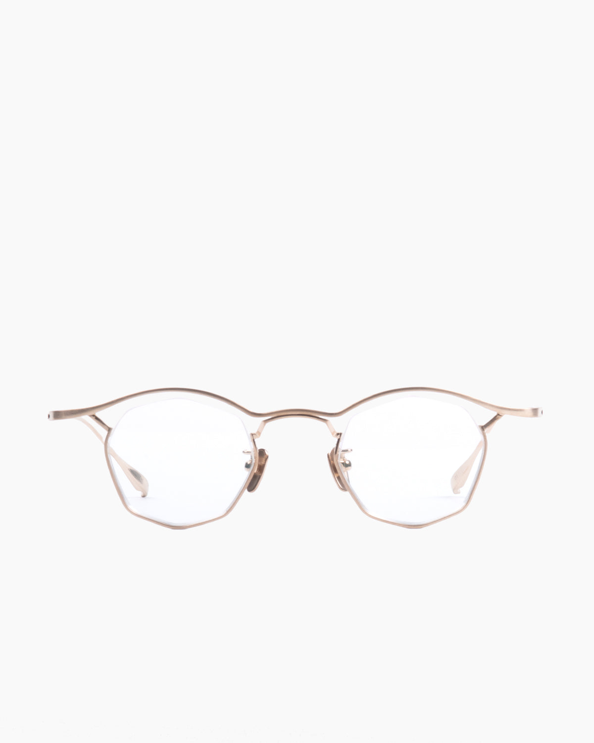 gold metal octogon eyeglasses by Factory 900 model MF002, front view, lunettes de vue octogone couleur or