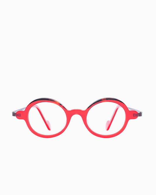 red plastic oval eyeglasses by Nao Ned model ODED, front view, lunettes de vue ovale couleur Rouge