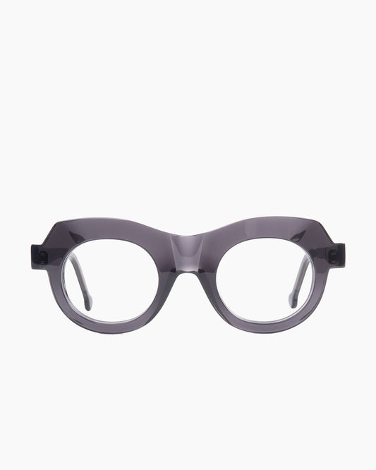 grey plastic round eyeglasses by Marie-Sophie Dion model Latraverse3, front view, lunettes de vue rond couleur Gris