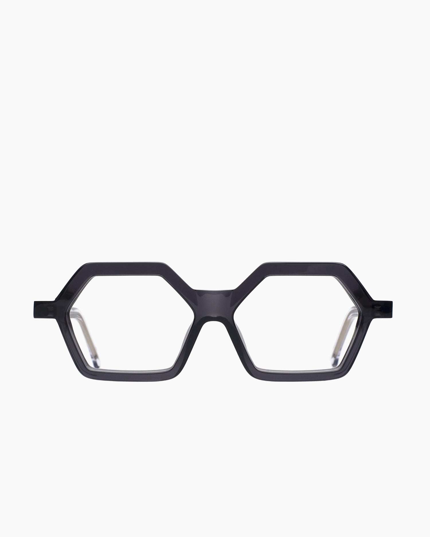 grey plastic hexagon eyeglasses by Marie-Sophie Dion model Geneve4.0, front view, lunettes de vue  couleur Gris
