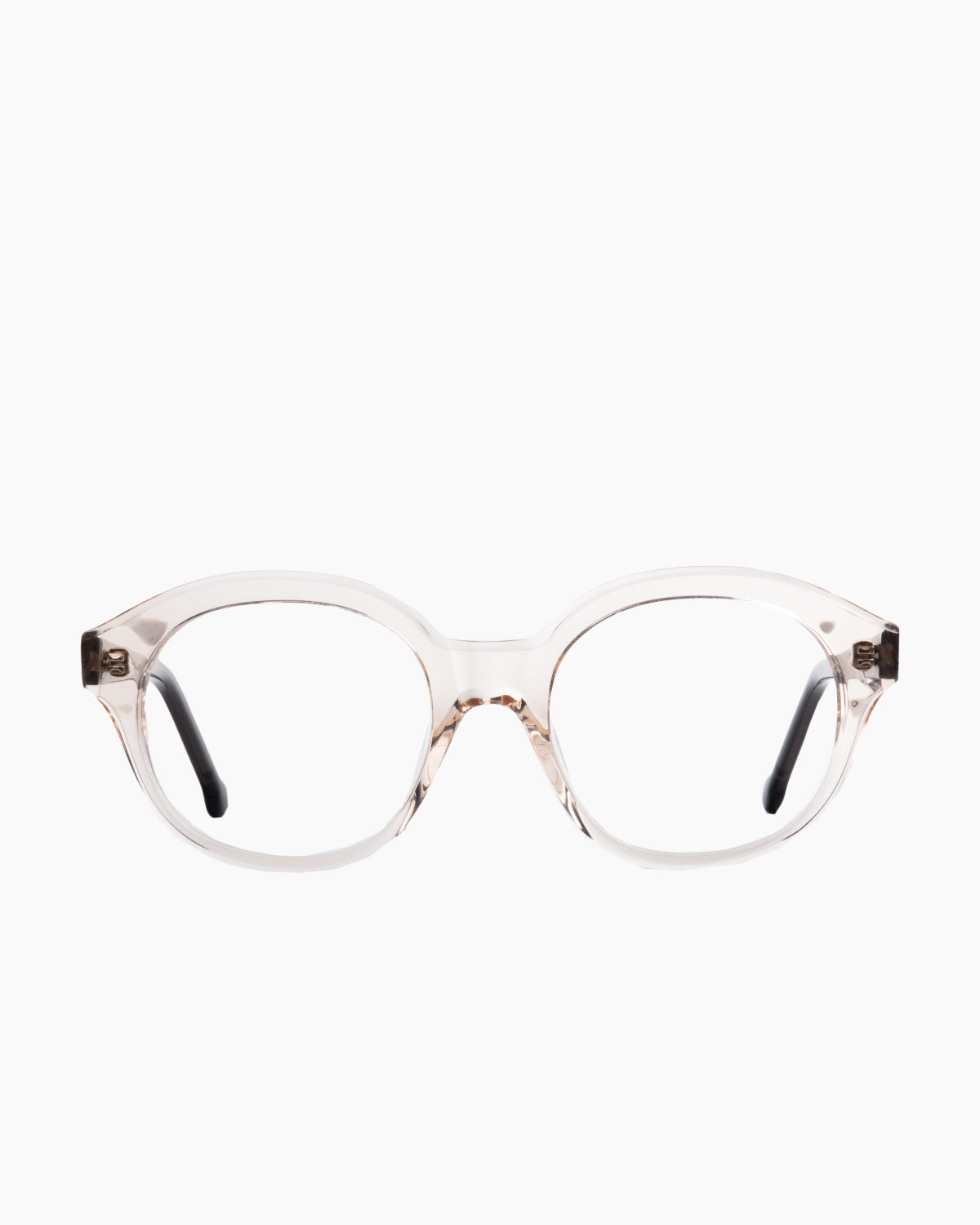 pink, beige plastic round eyeglasses by Marie-Sophie Dion model Volkl, front view, lunettes de vue rond couleur rose, beige