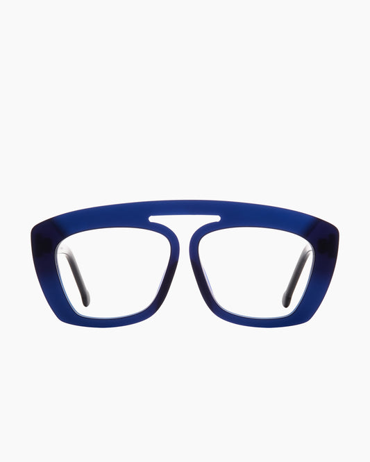 blue plastic aviator eyeglasses by Marie-Sophie Dion model Nelson, front view, lunettes de vue aviateur couleur Bleu