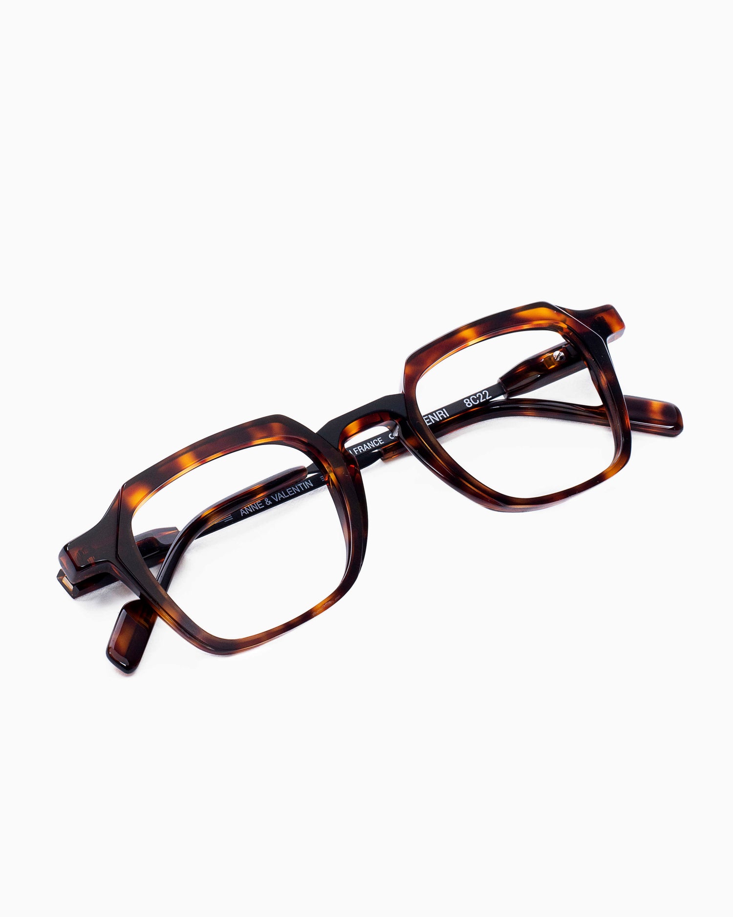 tortoise plastic rectangle eyeglasses by Anne et Valentin model Henri, front view, lunettes de vue rectangle couleur Écaille de tortue