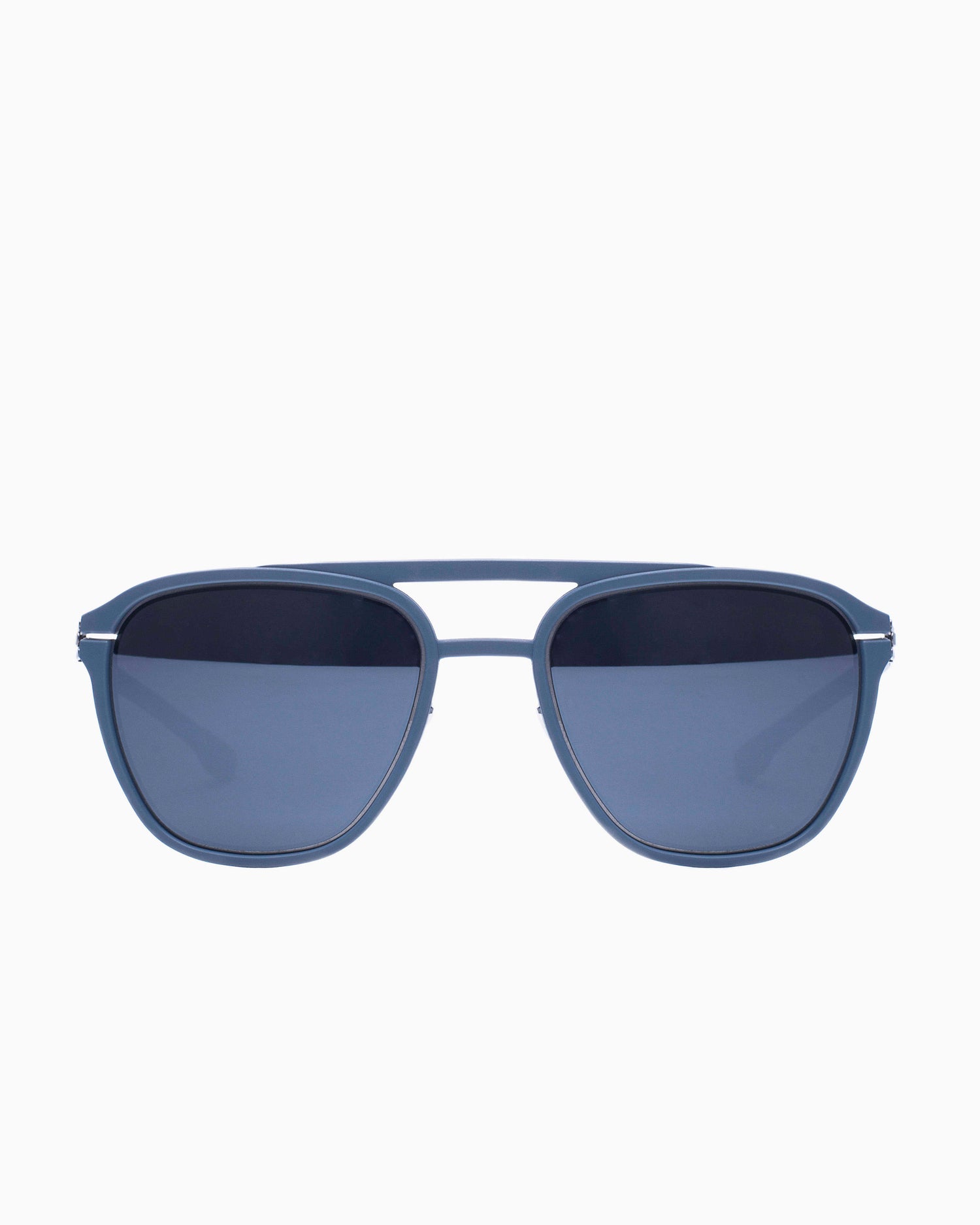 blue metal aviator  sunglassesby Ic Berlin model layup, front view, lunettes de vue Bleu aviateur