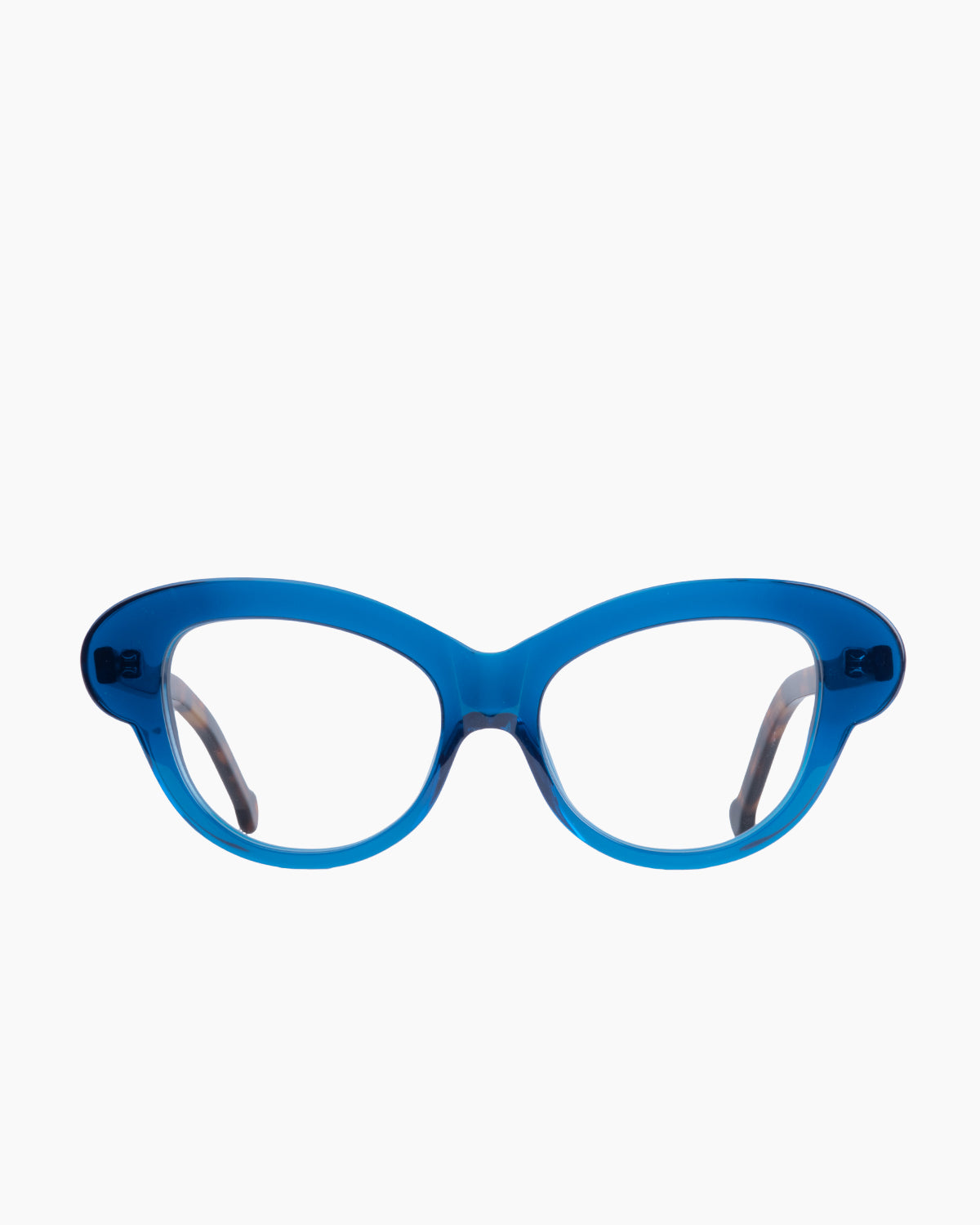 blue plastic butterfly eyeglasses by Marie-Sophie Dion model Perrier, front view, lunettes de vue papillon couleur Bleu