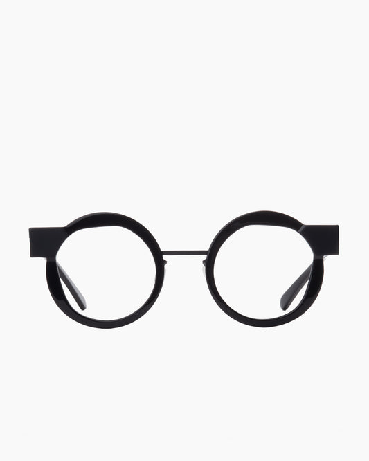 black metal round eyeglasses by Gamine model VoussoirSödermalm, front view, lunettes de vue rond couleur noir