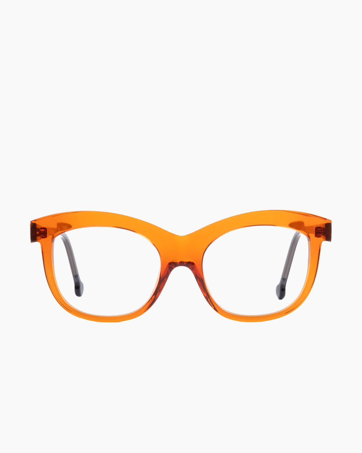 orange plastic butterfly eyeglasses by Marie-Sophie Dion model Elmir, front view, lunettes de vue papillon couleur orange