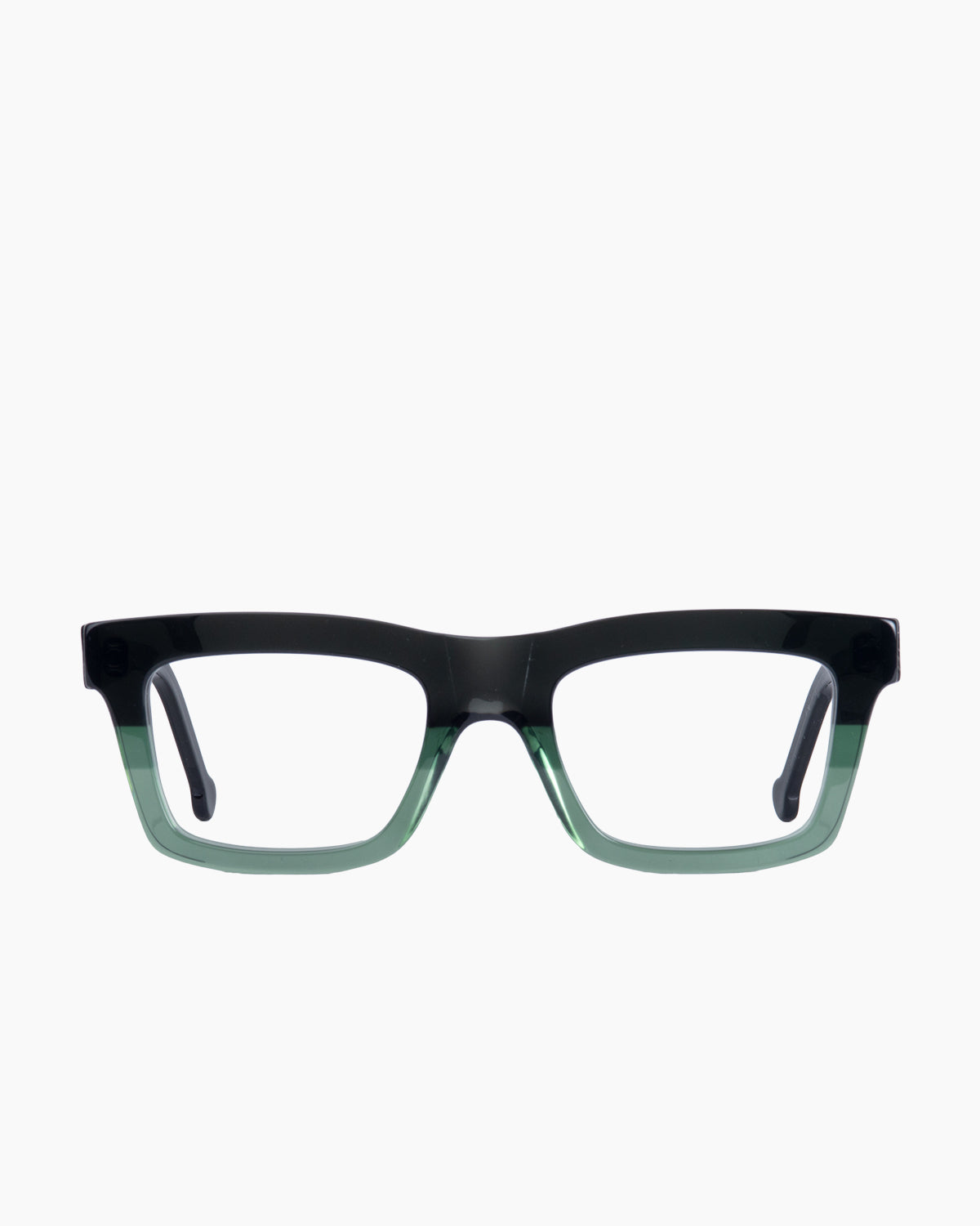 green plastic rectangle eyeglasses by Marie-Sophie Dion model Laflamme, front view, lunettes de vue Vert rectangle