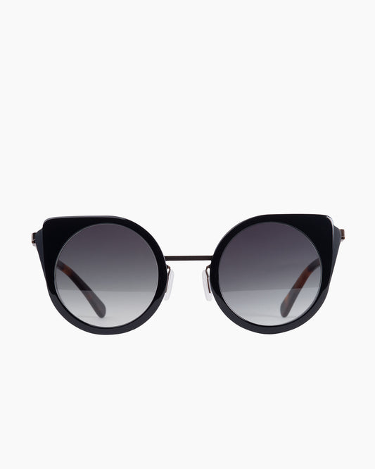 black metal round sunglassesby Gamine model CatS, front view, lunettes de vue rond couleur Noir