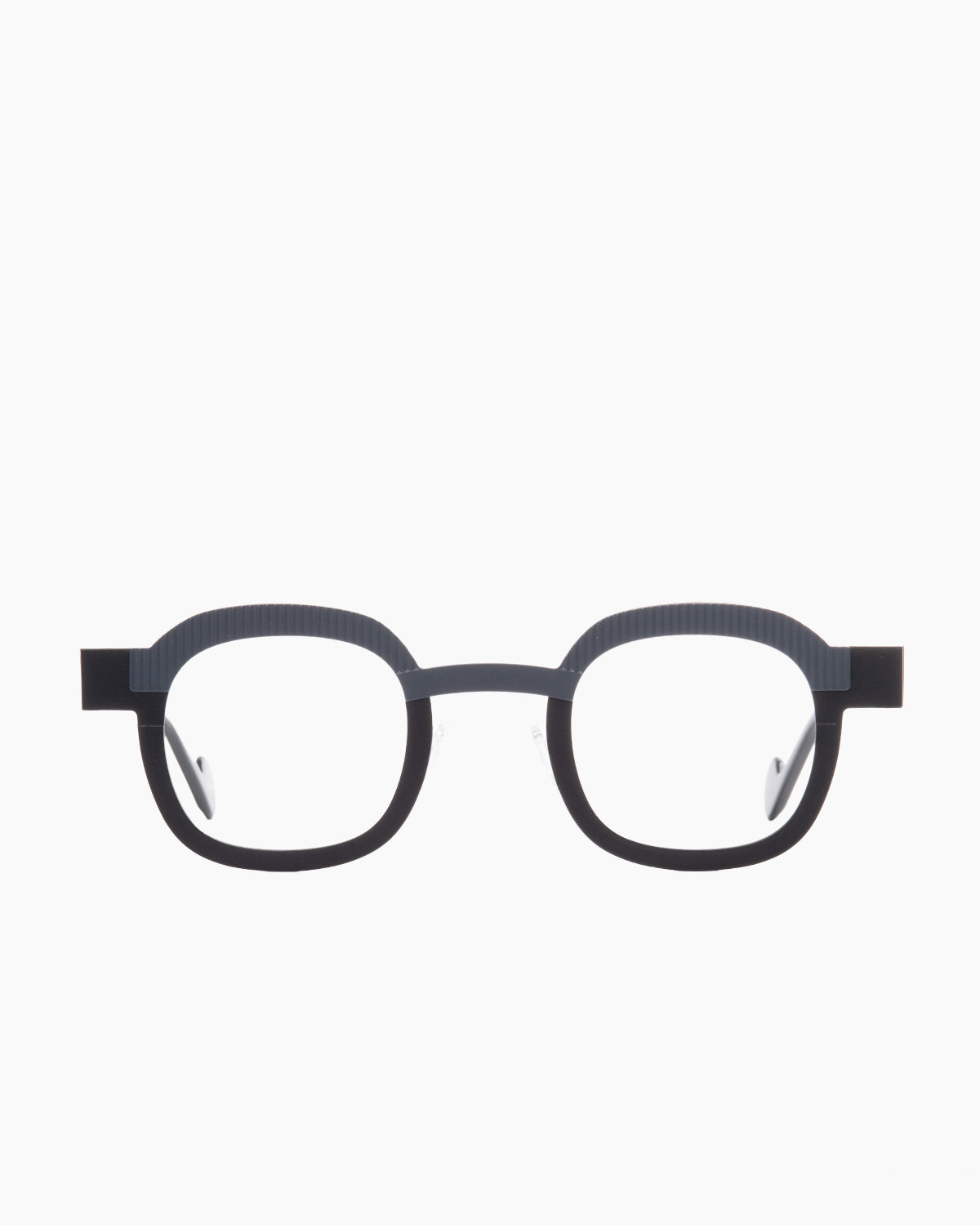 black metal rectangle eyeglasses by Anne et Valentin model Variato, front view, lunettes de vue rectangle couleur Noir