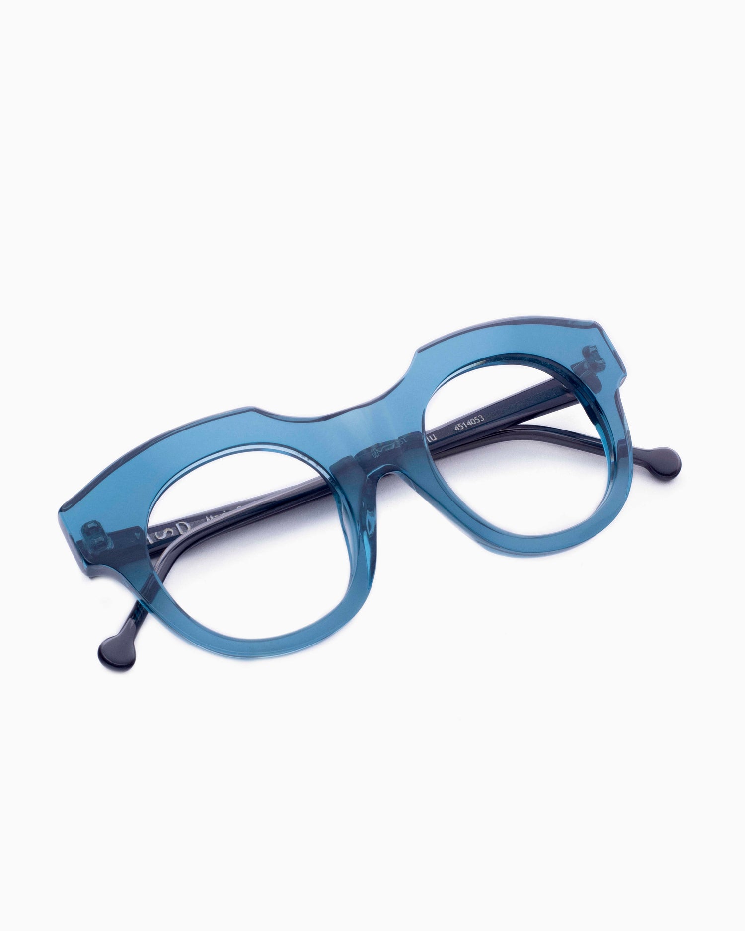 blue plastic round eyeglasses by Marie-Sophie Dion model Genest, front view, lunettes de vue rond couleur Bleu