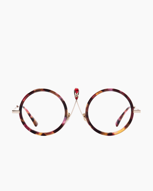 tortoise metal round eyeglasses by Gamine model TULUM, front view, lunettes de vue rond couleur écaille de tortue
