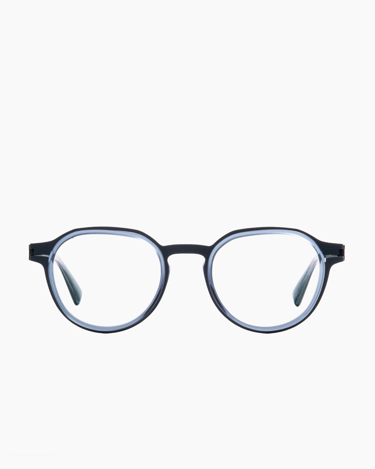 blue metal oval eyeglasses by Mykita model Caven, front view, lunettes de vue ovale couleur bleu
