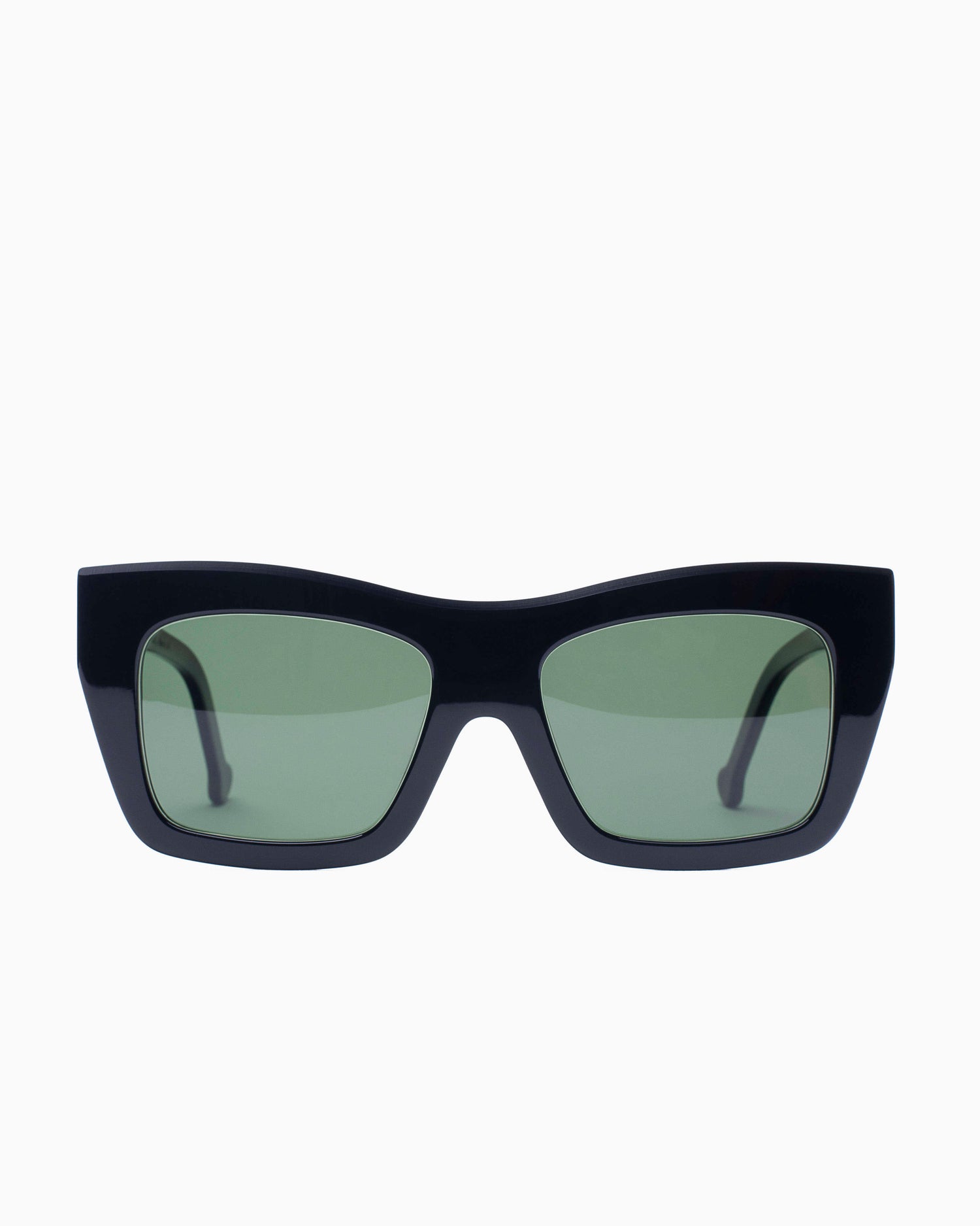 black plastic rectangle  sunglassesby Marie-Sophie Dion model SorelSun, front view, lunettes de vue Noir rectangle